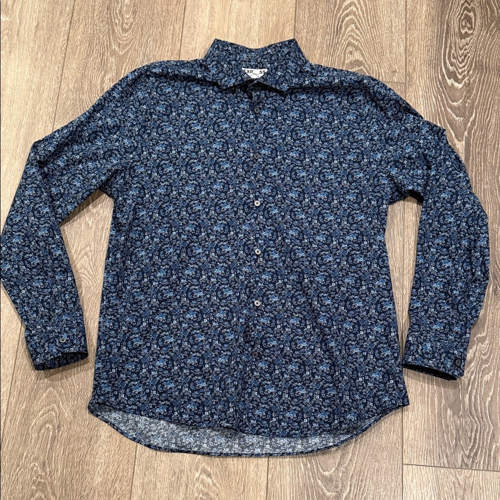Express Blue Patterned Dress Shirt